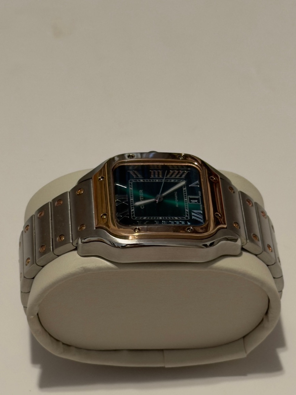 Cartier Santos Two Tone Watch Green Dial. - Picture 6 of 11
